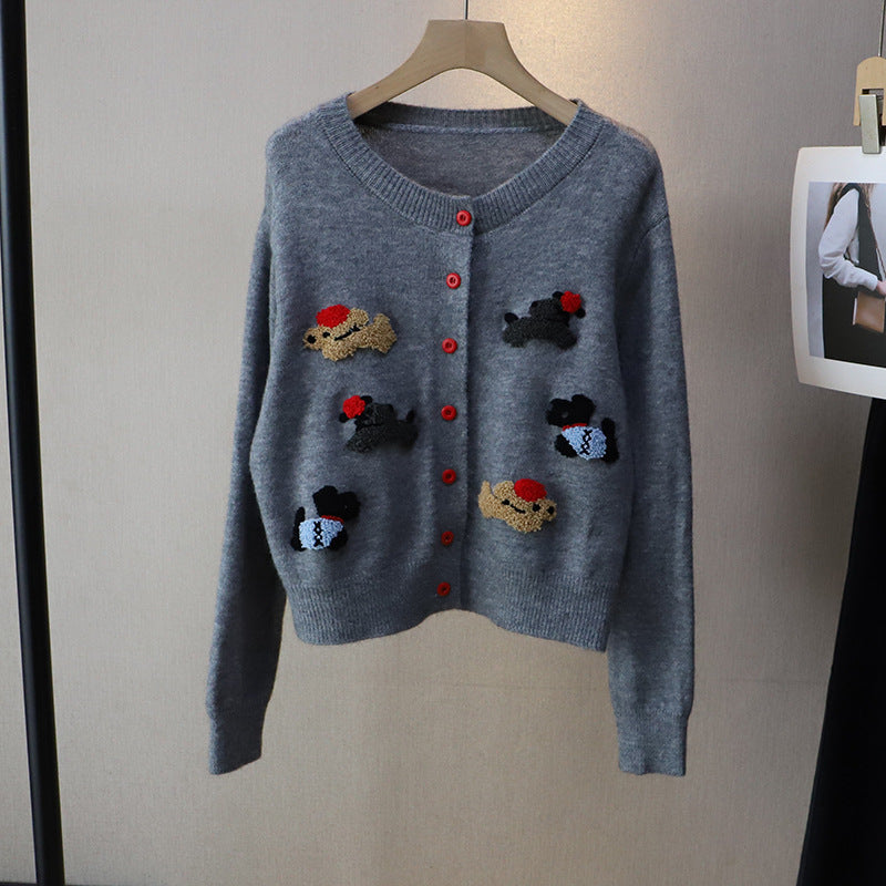 Korean Style Women's Round Neck Cartoon Sweater