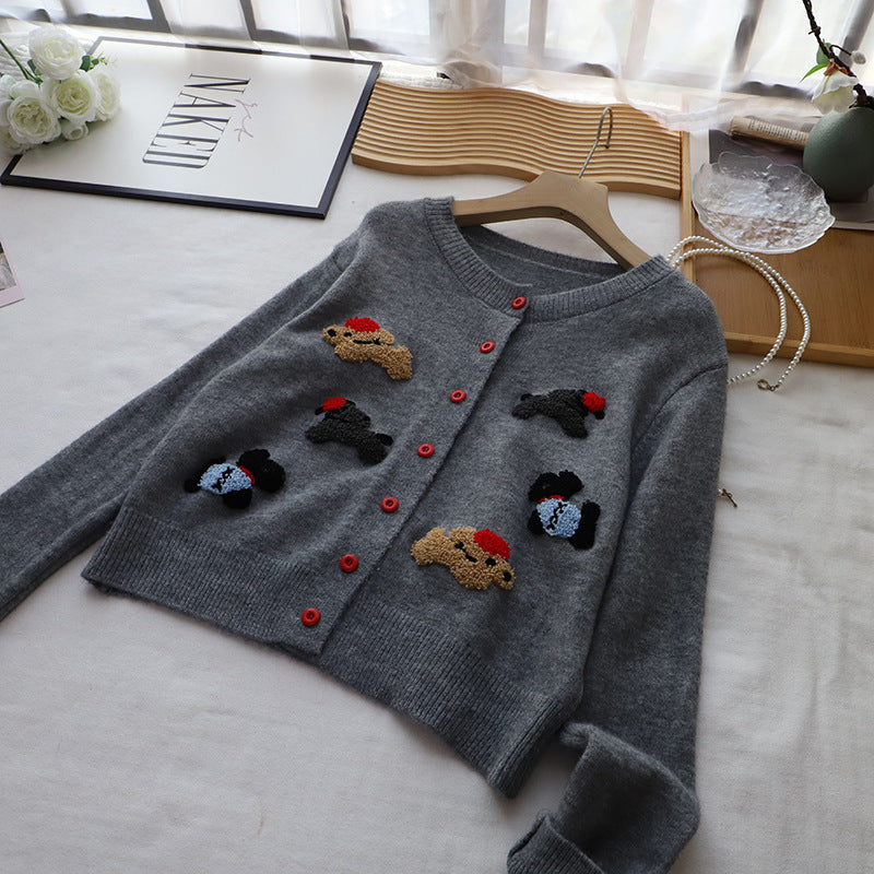 Korean Style Women's Round Neck Cartoon Sweater