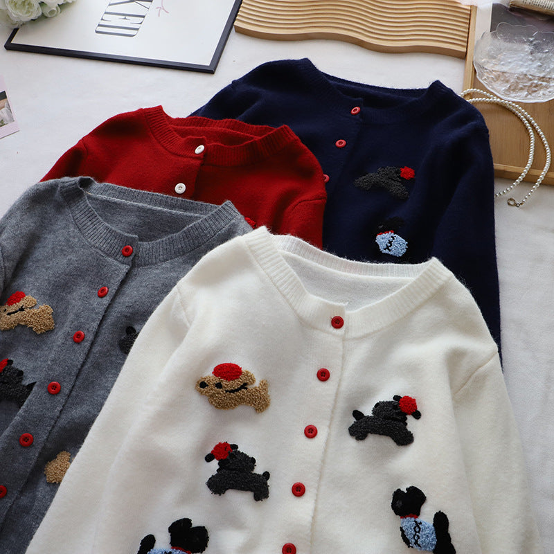 Korean Style Women's Round Neck Cartoon Sweater