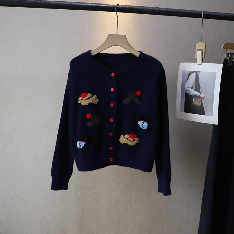 Korean Style Women's Round Neck Cartoon Sweater