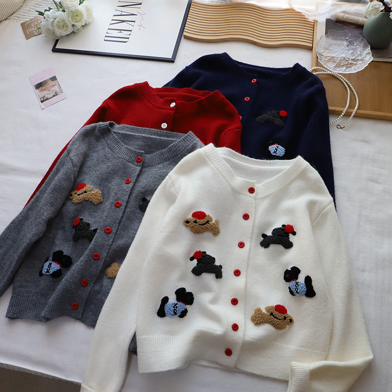 Korean Style Women's Round Neck Cartoon Sweater