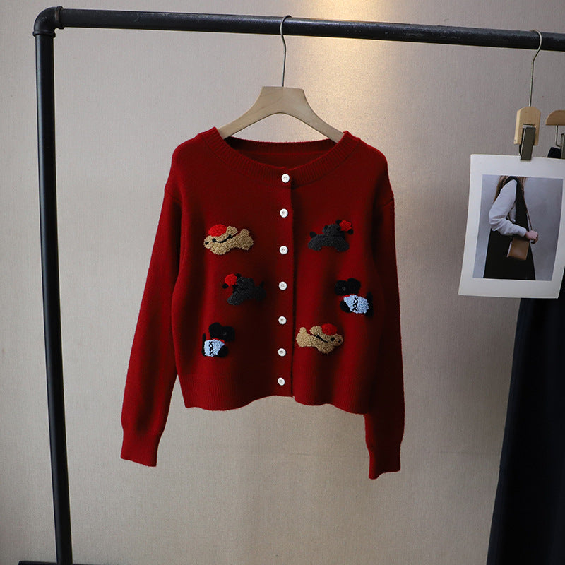 Korean Style Women's Round Neck Cartoon Sweater