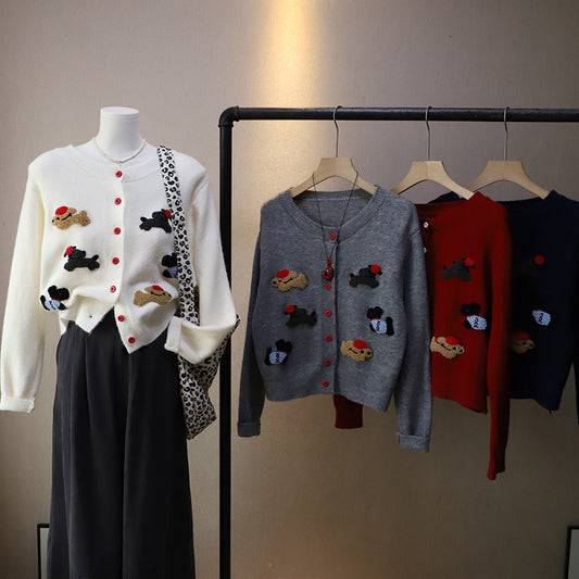 Korean Style Women's Round Neck Cartoon Sweater