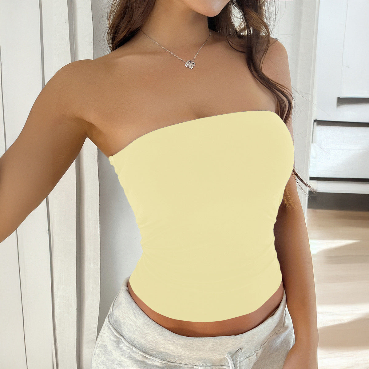 Y2g Sexy Solid Color Backless Knitted Tube Top For Women